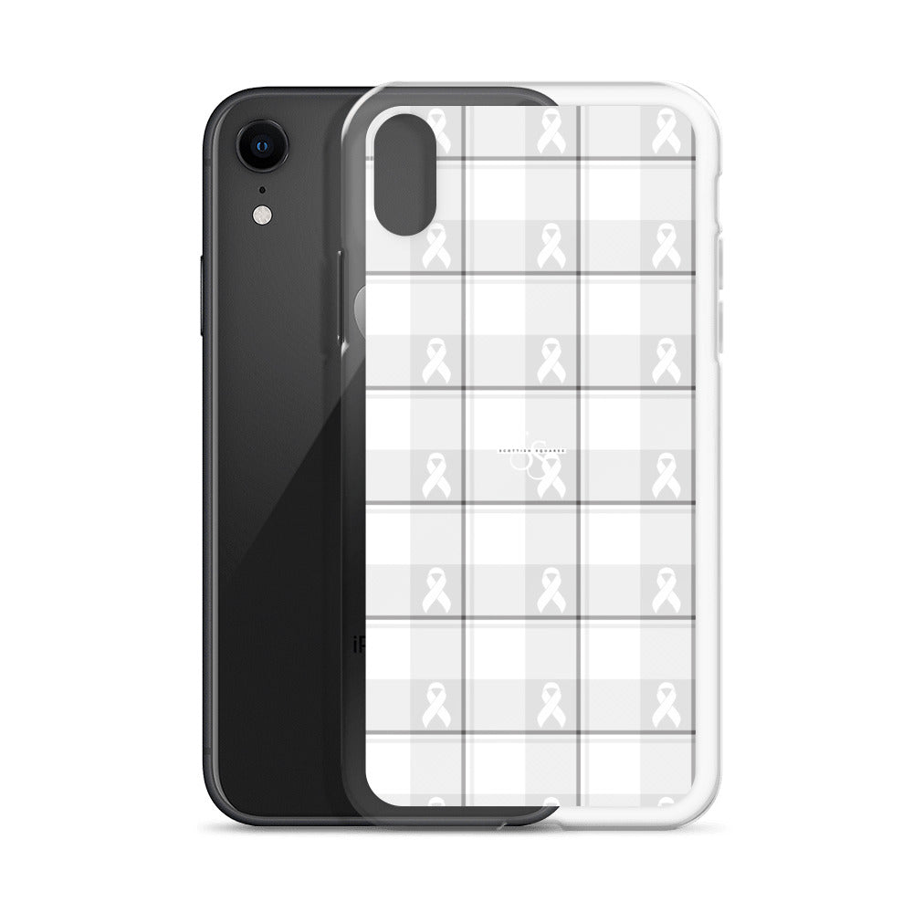 Clear Case for iPhone Lung Cancer Awareness Plaid, White Ribbon, Supportive Gift - Scottish Squares