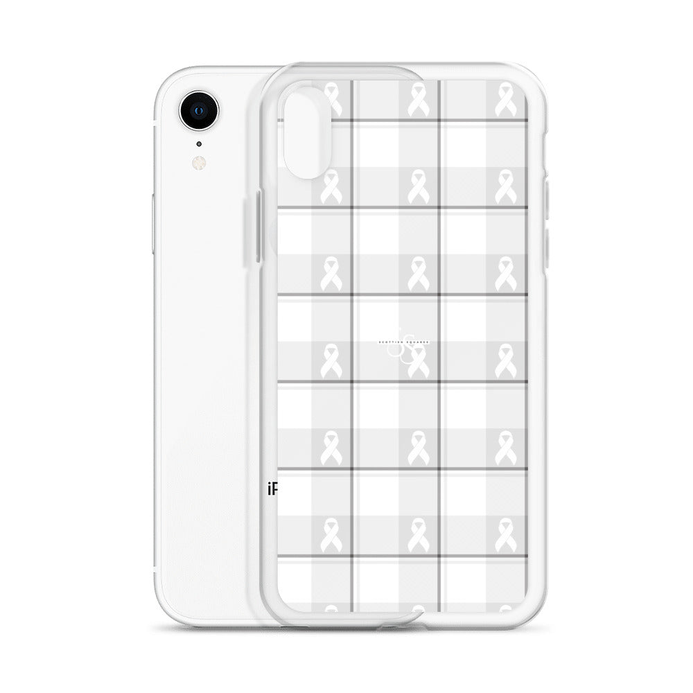Clear Case for iPhone Lung Cancer Awareness Plaid, White Ribbon, Supportive Gift - Scottish Squares
