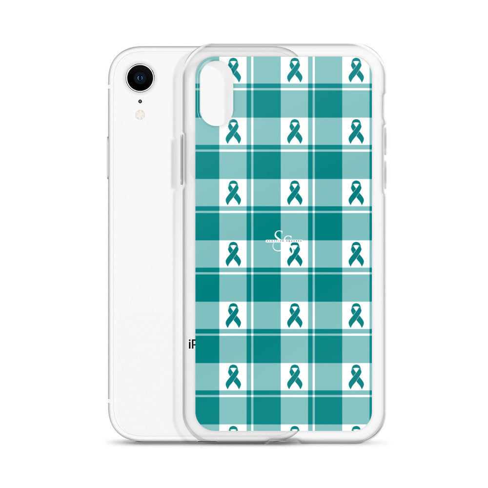 Clear Case for iPhone Cervical Cancer Awareness Plaid, Teal Ribbon, Supportive Gift - Scottish Squares