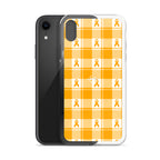 Clear Case for iPhone Kidney Cancer Awareness Plaid, Orange Ribbon, Supportive Gift - Scottish Squares