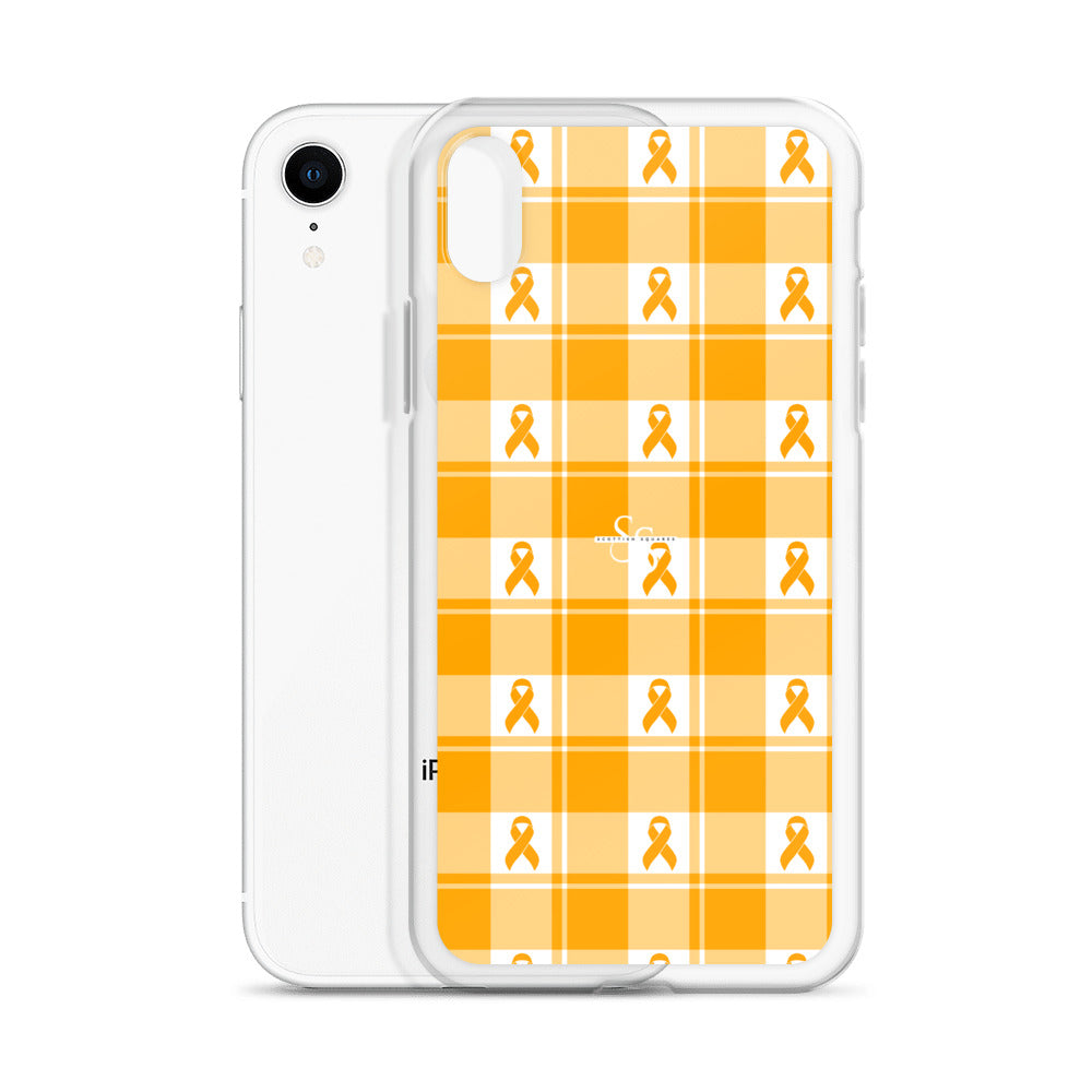 Clear Case for iPhone Kidney Cancer Awareness Plaid, Orange Ribbon, Supportive Gift - Scottish Squares