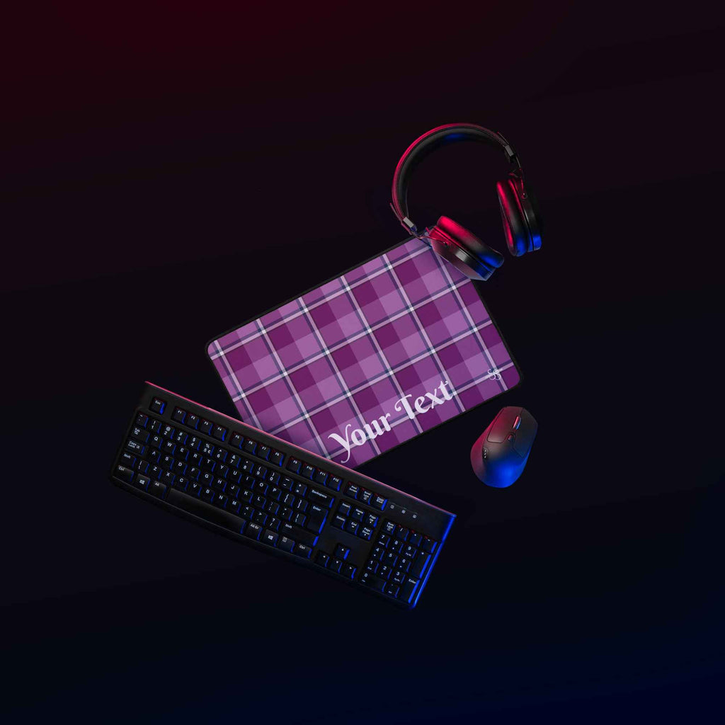 Personalized Purple and Trendy Pink Plaid Desk Mat - Scottish Squares