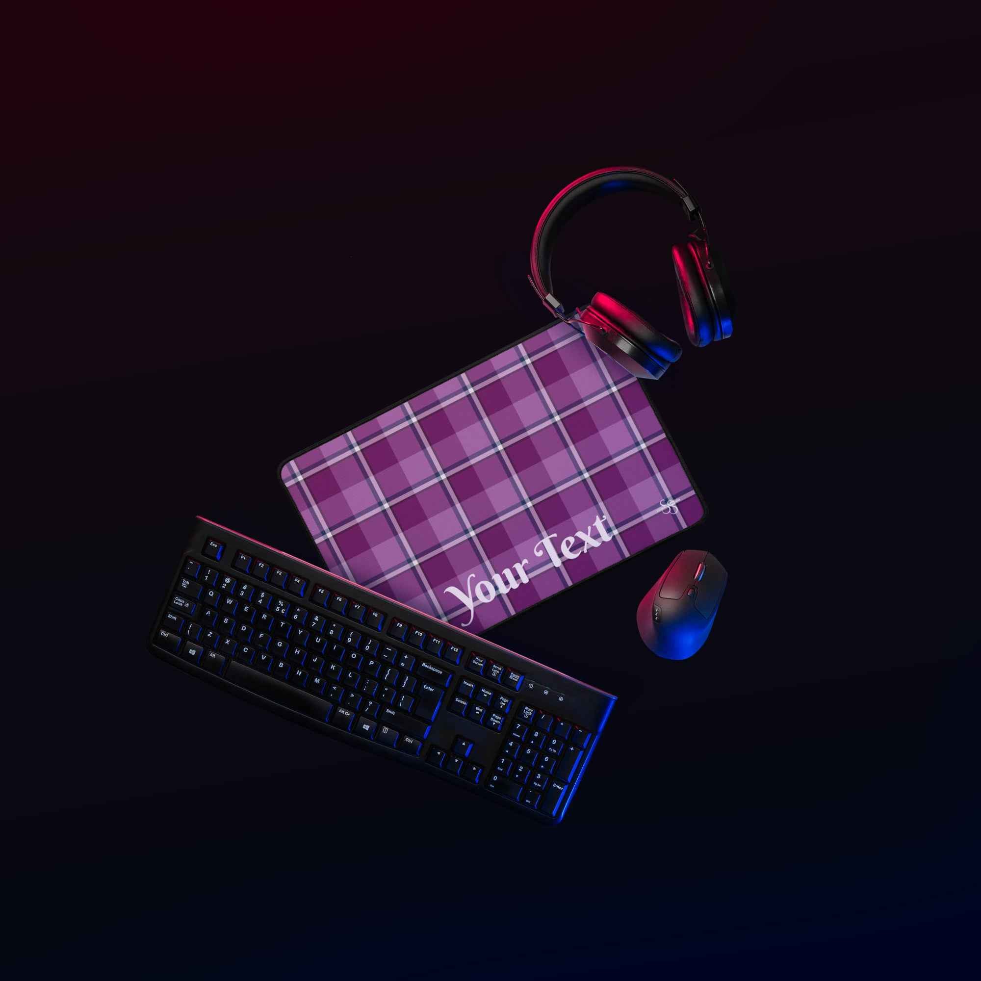 Personalized Purple and Trendy Pink Plaid Desk Mat - Scottish Squares