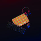 Personalized Blaze Orange and Bird Flower Plaid Desk Mat - Scottish Squares