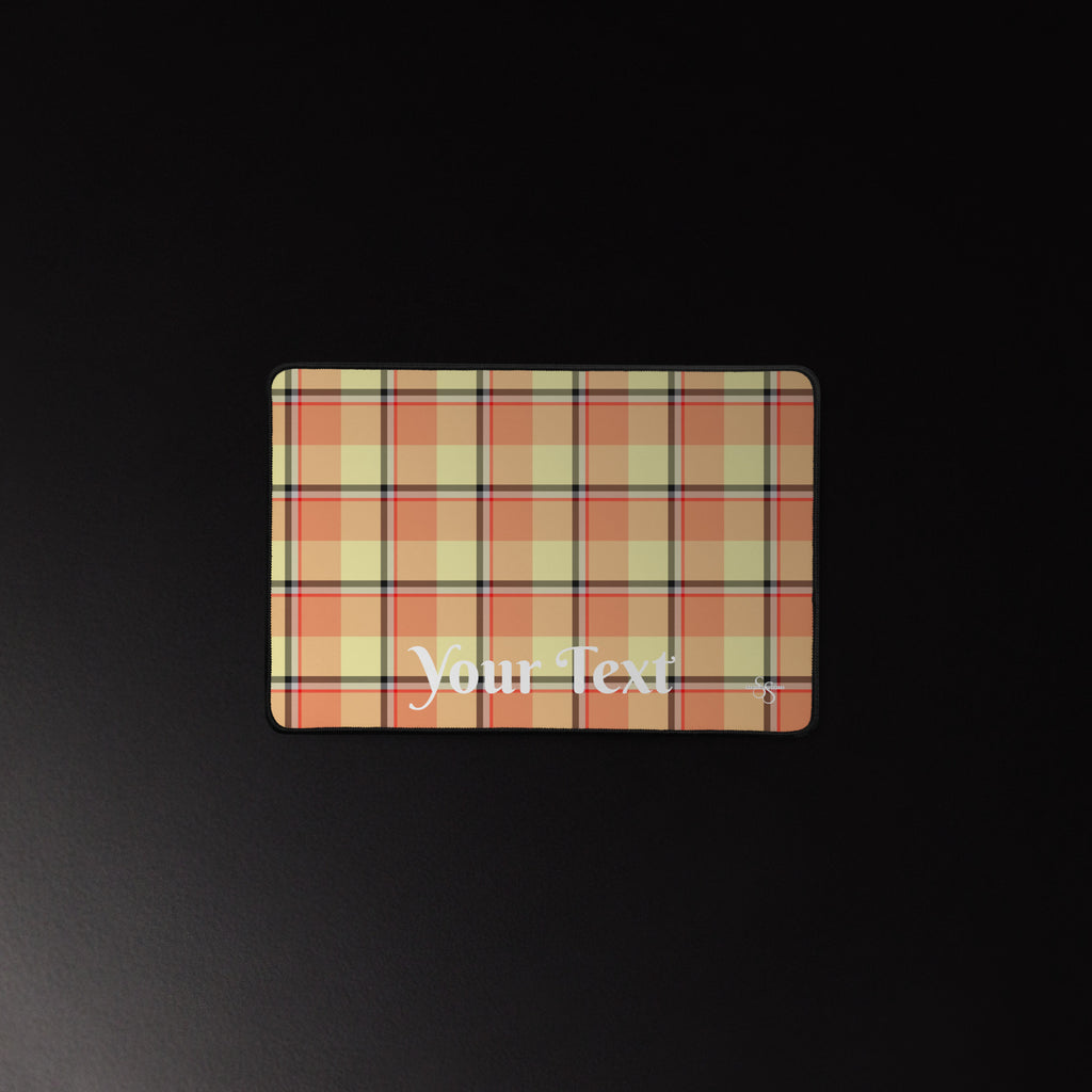 Personalized Claystone and Morning Mist Plaid Desk Mat - Scottish Squares