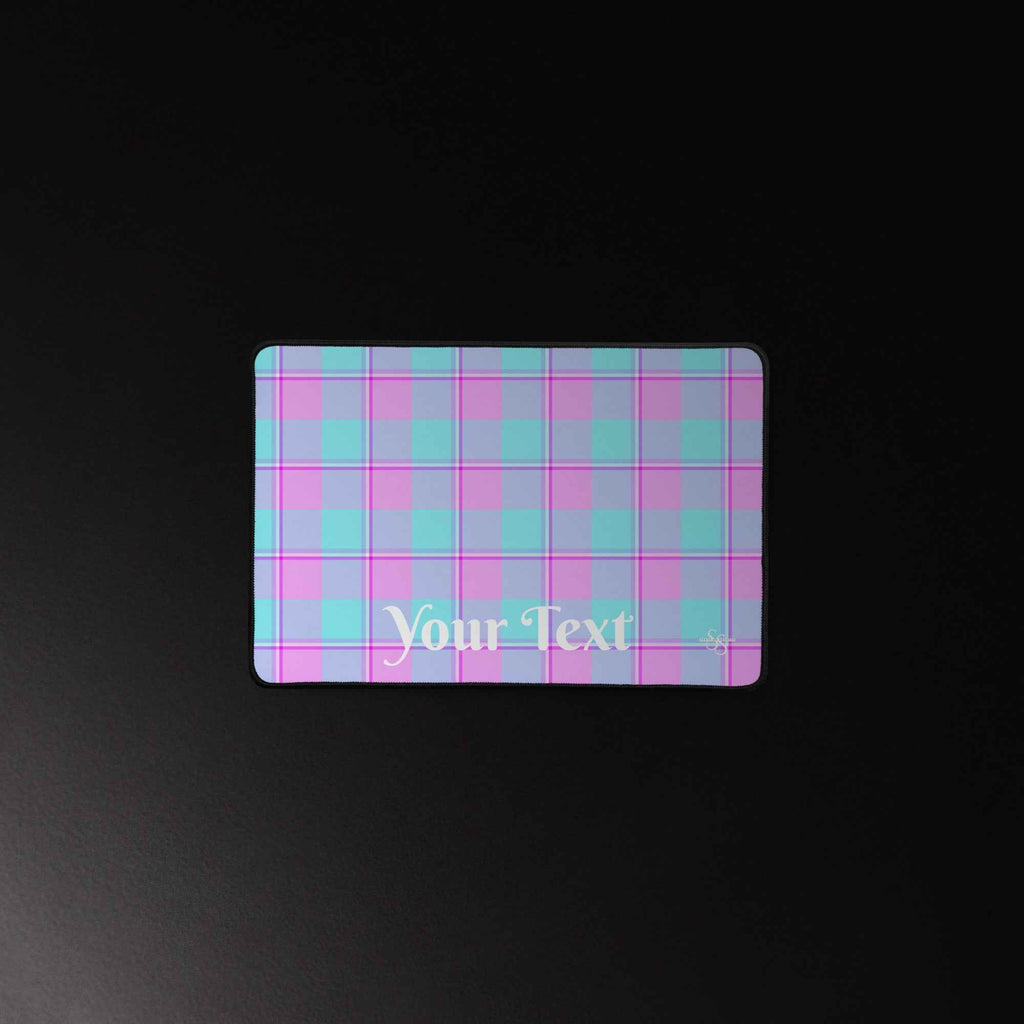 Personalized Mauve and Coastal Mist Plaid Desk Mat - Scottish Squares