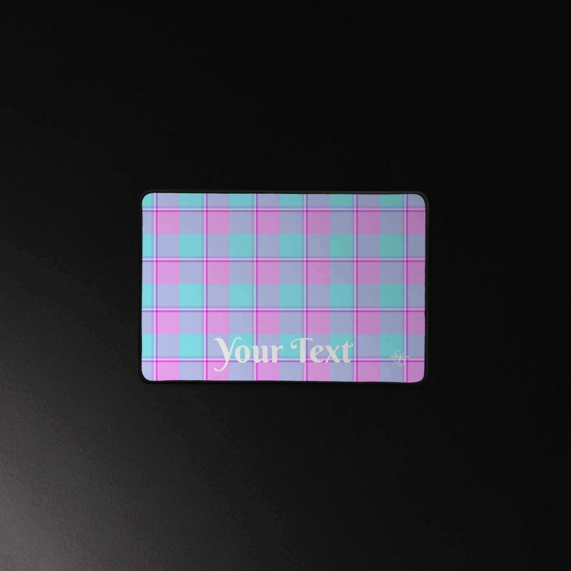 Personalized Mauve and Coastal Mist Plaid Desk Mat - Scottish Squares