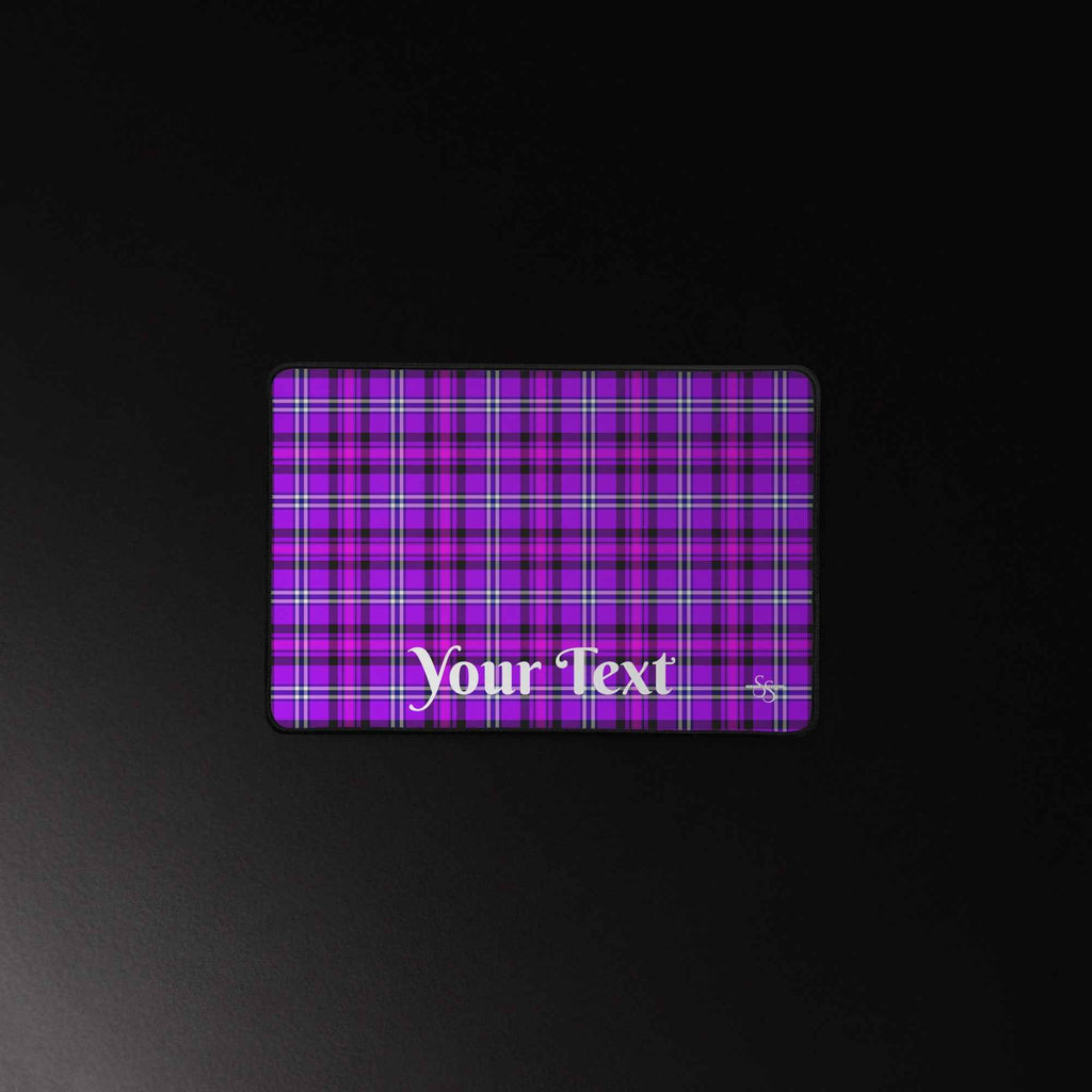 Personalized Electric Violet and Fuchsia Plaid Desk Mat - Scottish Squares