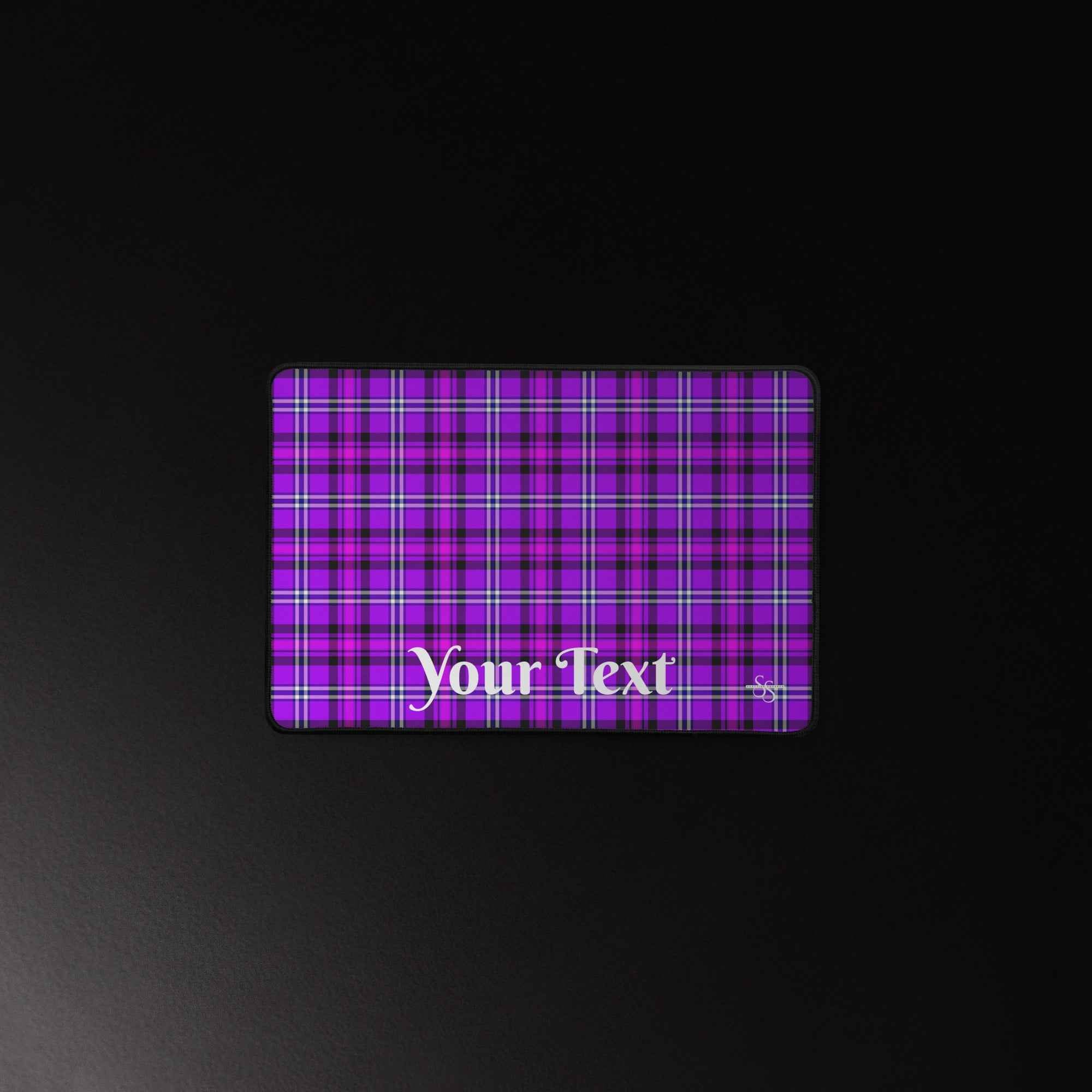 Personalized Electric Violet and Fuchsia Plaid Desk Mat - Scottish Squares