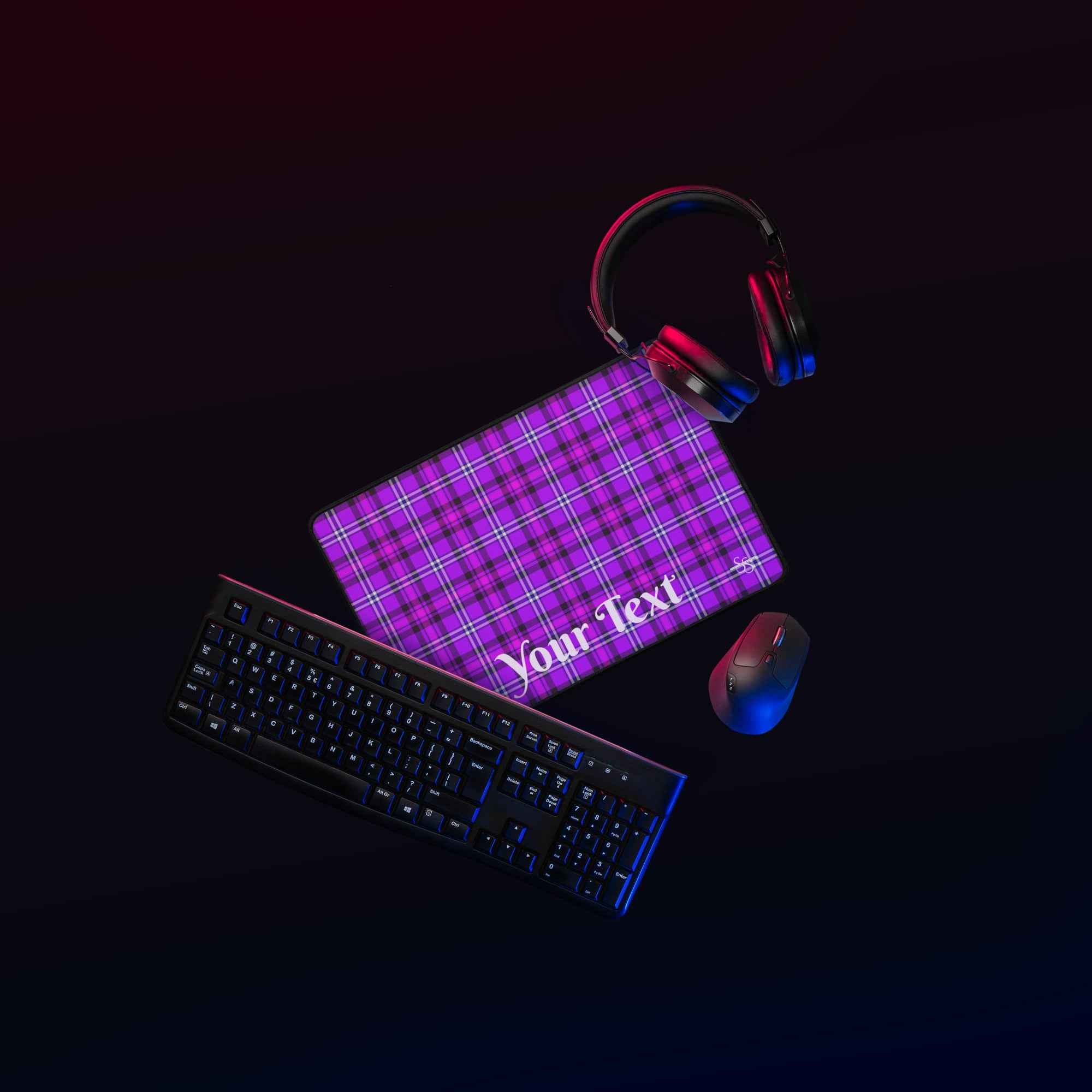 Personalized Electric Violet and Fuchsia Plaid Desk Mat - Scottish Squares
