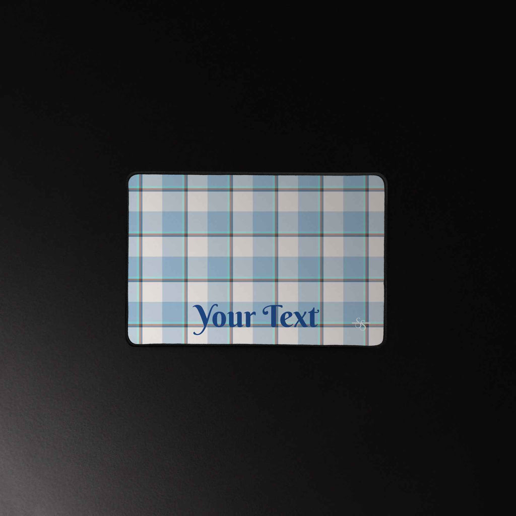 Personalized Pink Cloud and Blue Lagoon Plaid Desk Mat - Scottish Squares