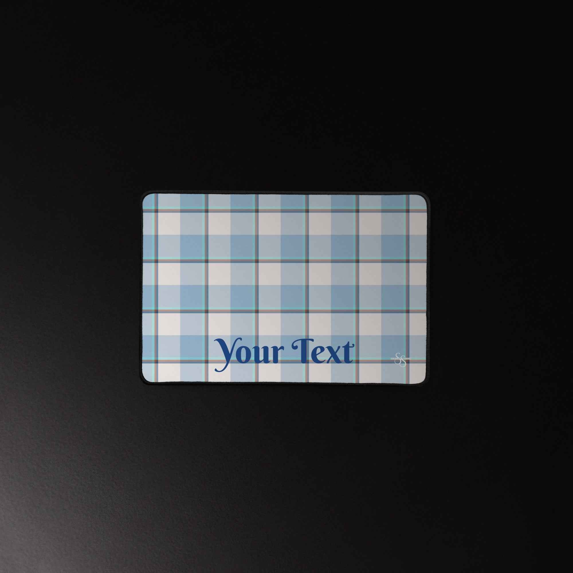 Personalized Pink Cloud and Blue Lagoon Plaid Desk Mat - Scottish Squares