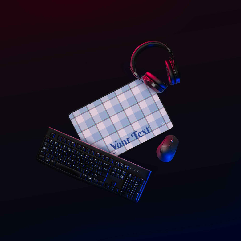 Personalized Pink Cloud and Blue Lagoon Plaid Desk Mat - Scottish Squares