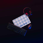 Personalized Pink Cloud and Blue Lagoon Plaid Desk Mat - Scottish Squares