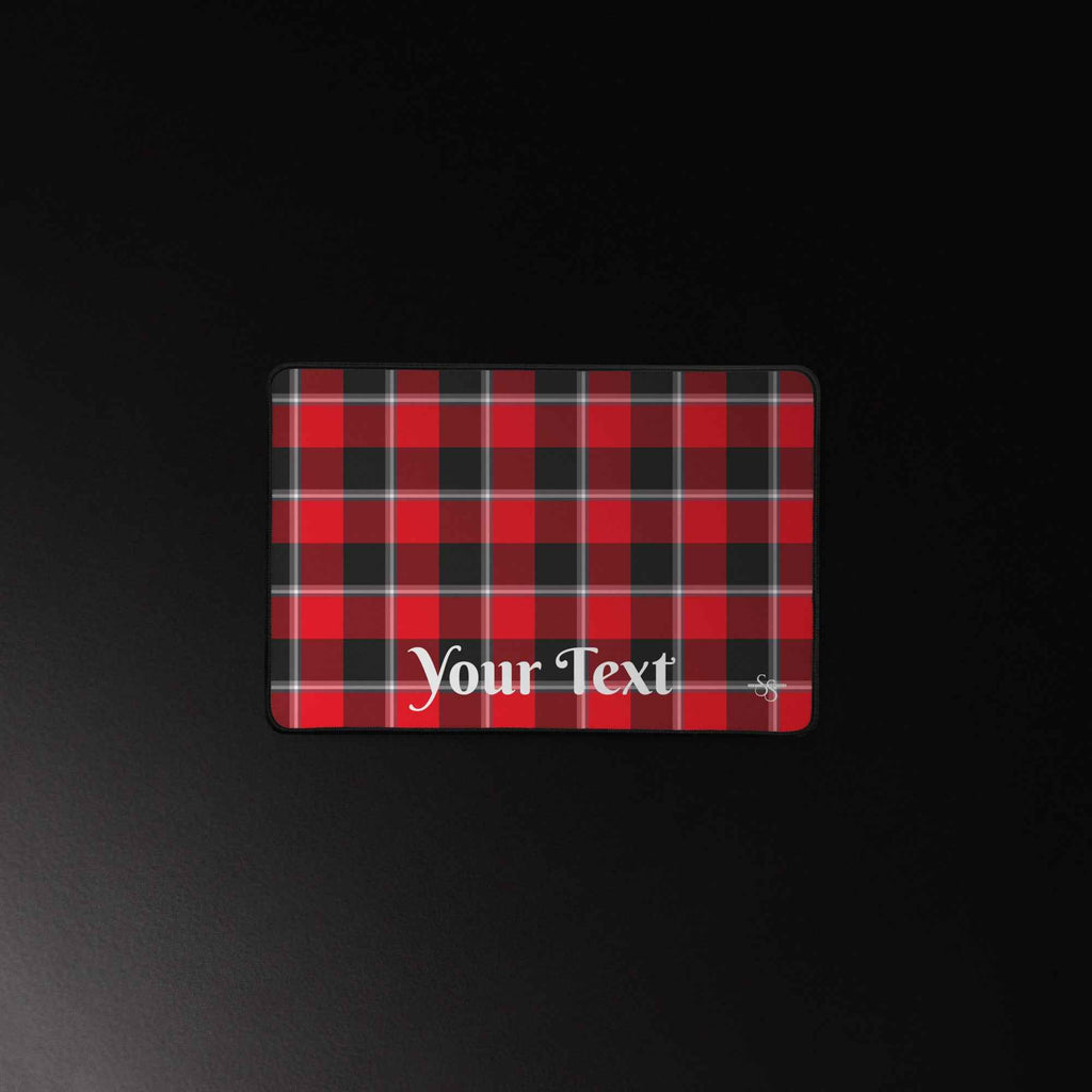 Personalized Red Ribbon and Heavy Metal Plaid Desk Mat - Scottish Squares