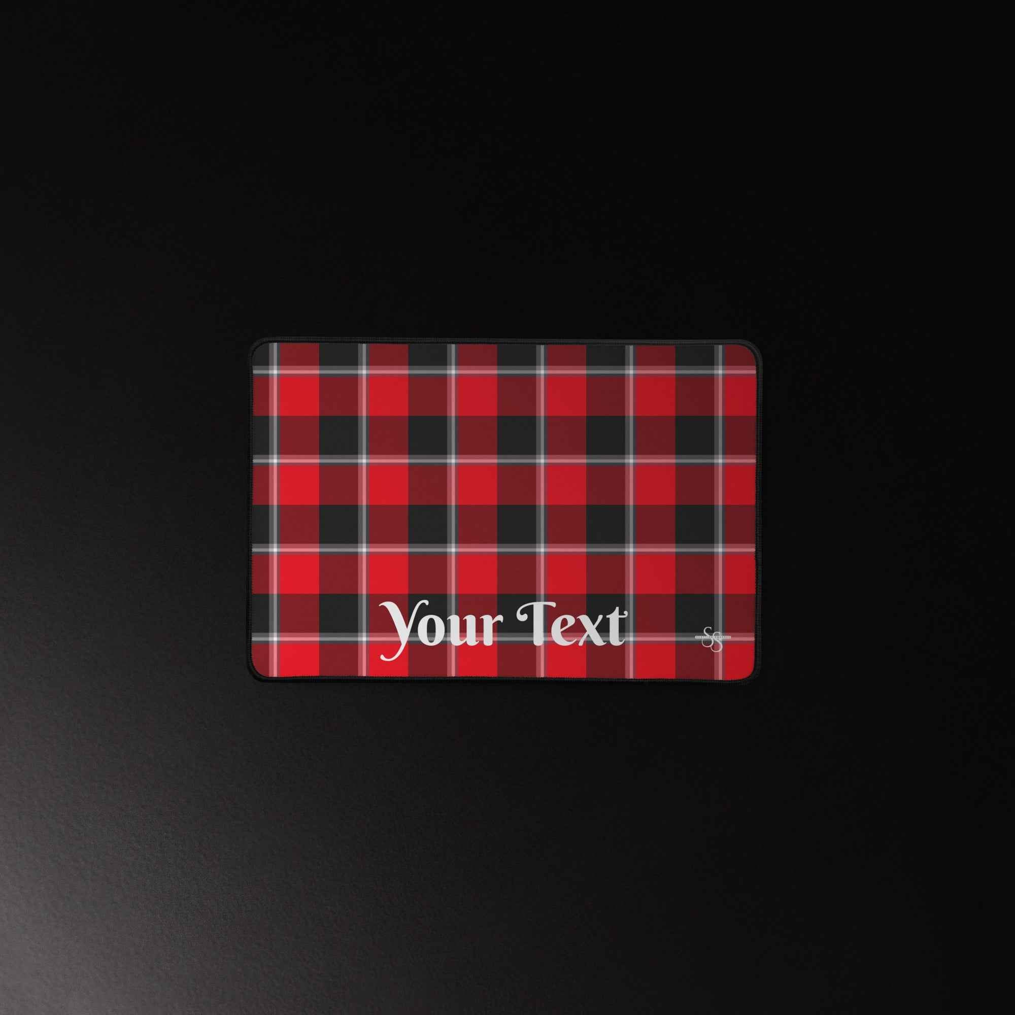 Personalized Red Ribbon and Heavy Metal Plaid Desk Mat - Scottish Squares