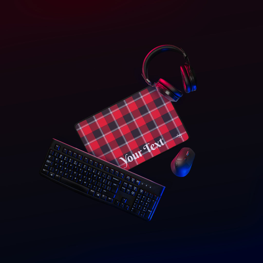Personalized Red Ribbon and Heavy Metal Plaid Desk Mat - Scottish Squares