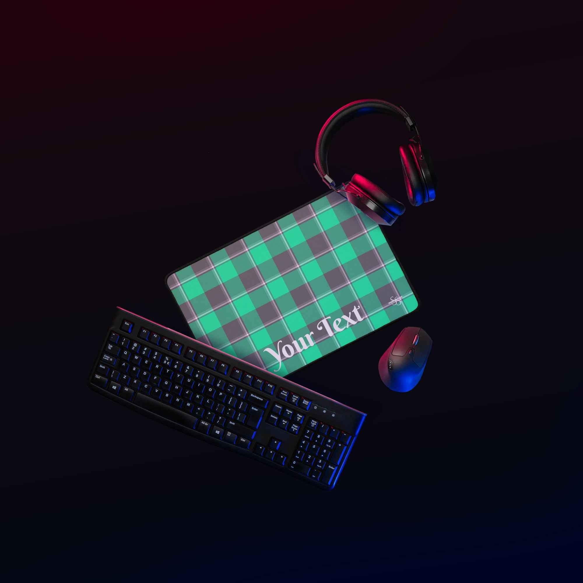 Personalized Spring Green and Finlandia Plaid Desk Mat - Scottish Squares