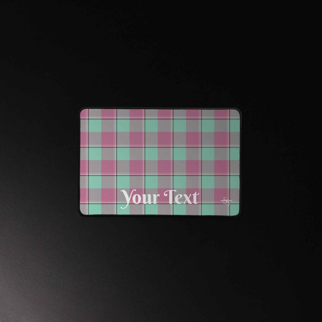 Personalized Vista Blue and Turkish Rose Plaid Desk Mat - Scottish Squares