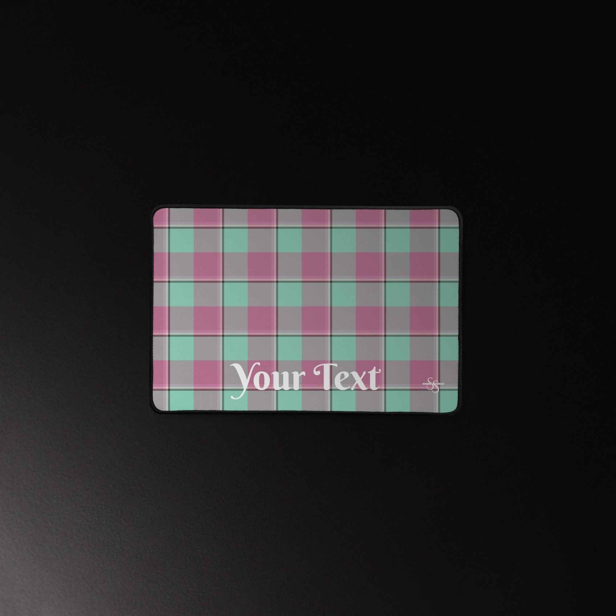 Personalized Vista Blue and Turkish Rose Plaid Desk Mat - Scottish Squares