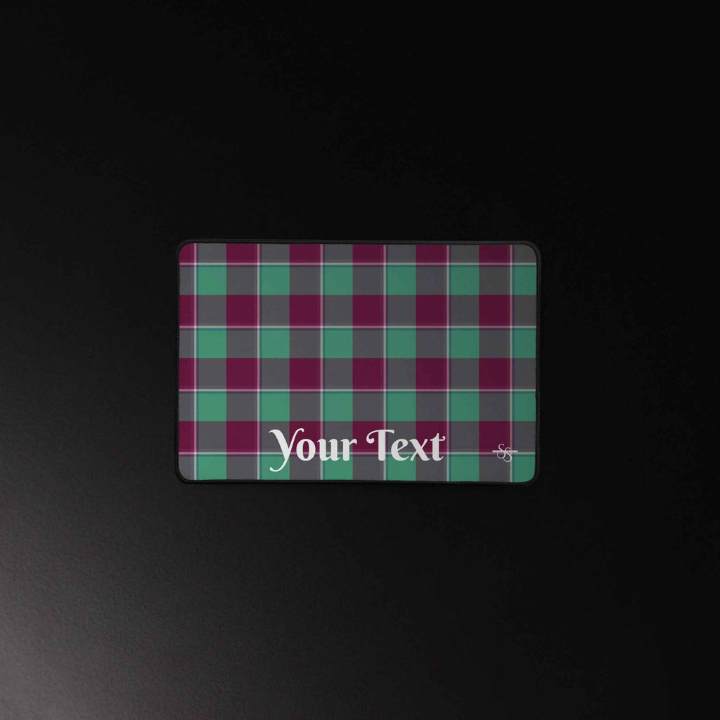 Personalized Ocean Green and Mulberry Wood Plaid Desk Mat - Scottish Squares