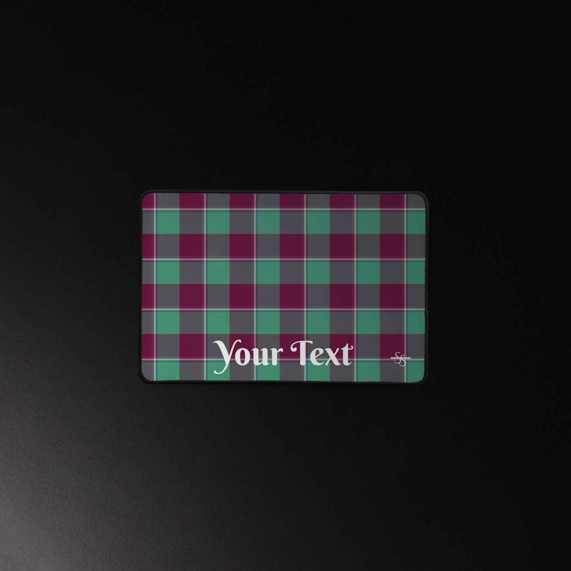 Personalized Ocean Green and Mulberry Wood Plaid Desk Mat - Scottish Squares