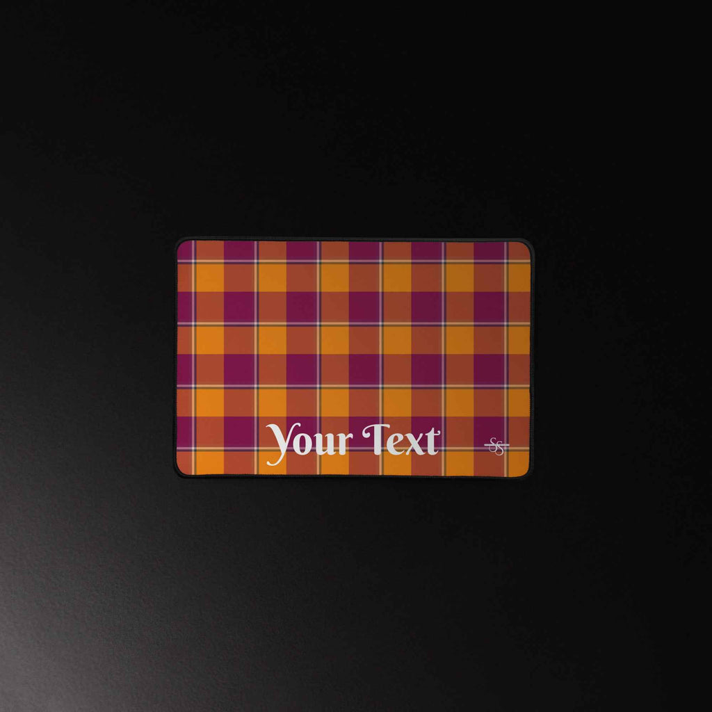 Personalized Tahiti Gold and Rose Bud Cherry Plaid Desk Mat - Scottish Squares