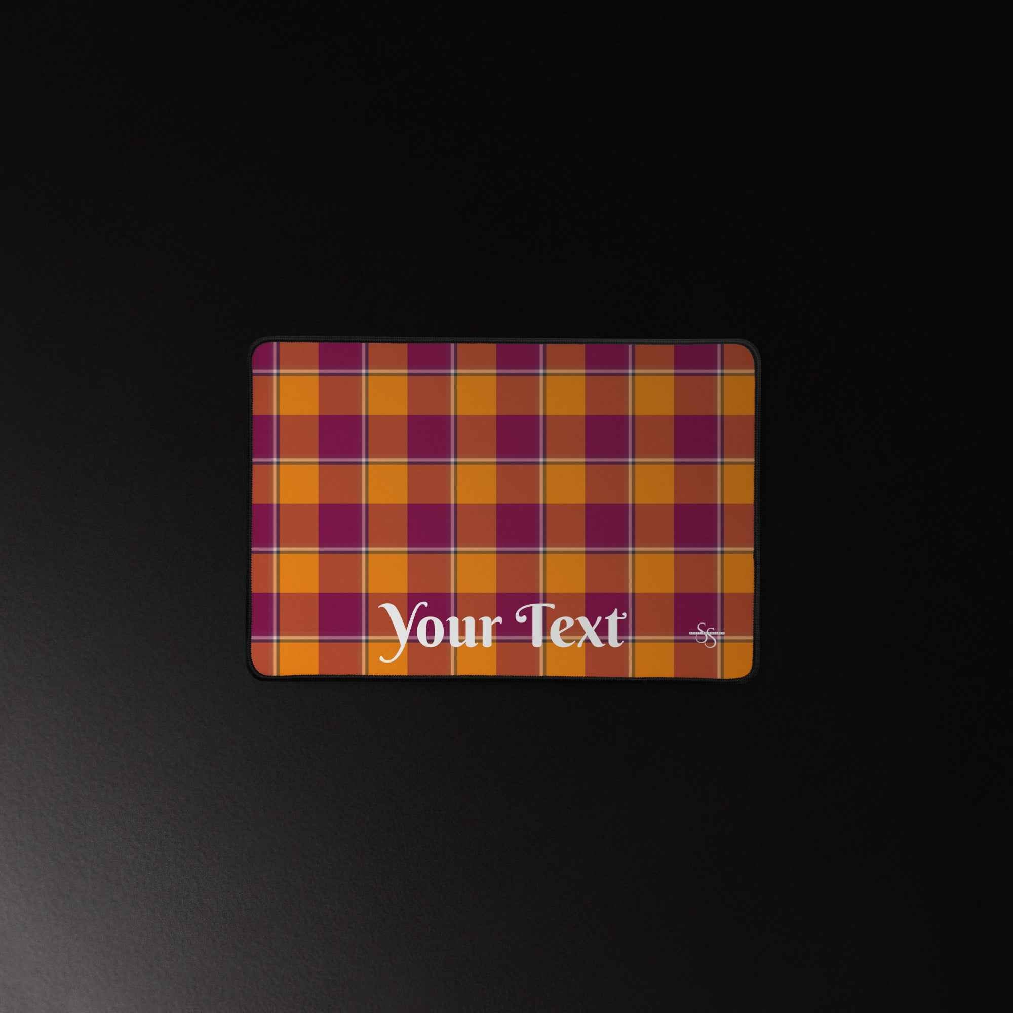 Personalized Tahiti Gold and Rose Bud Cherry Plaid Desk Mat - Scottish Squares