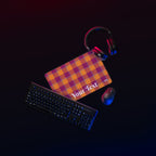 Personalized Tahiti Gold and Rose Bud Cherry Plaid Desk Mat - Scottish Squares