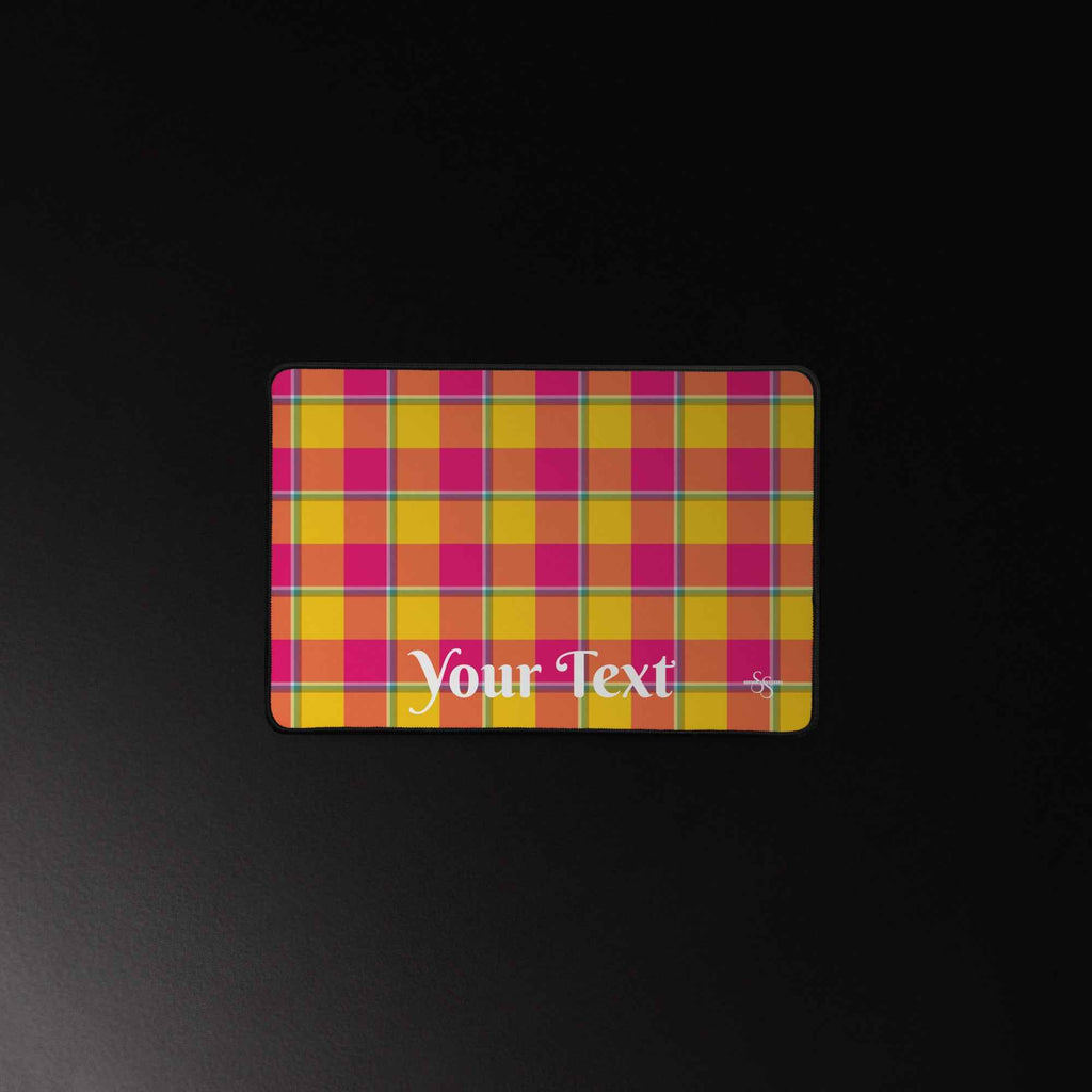 Personalized Corn and Razzmatazz Plaid Desk Mat - Scottish Squares