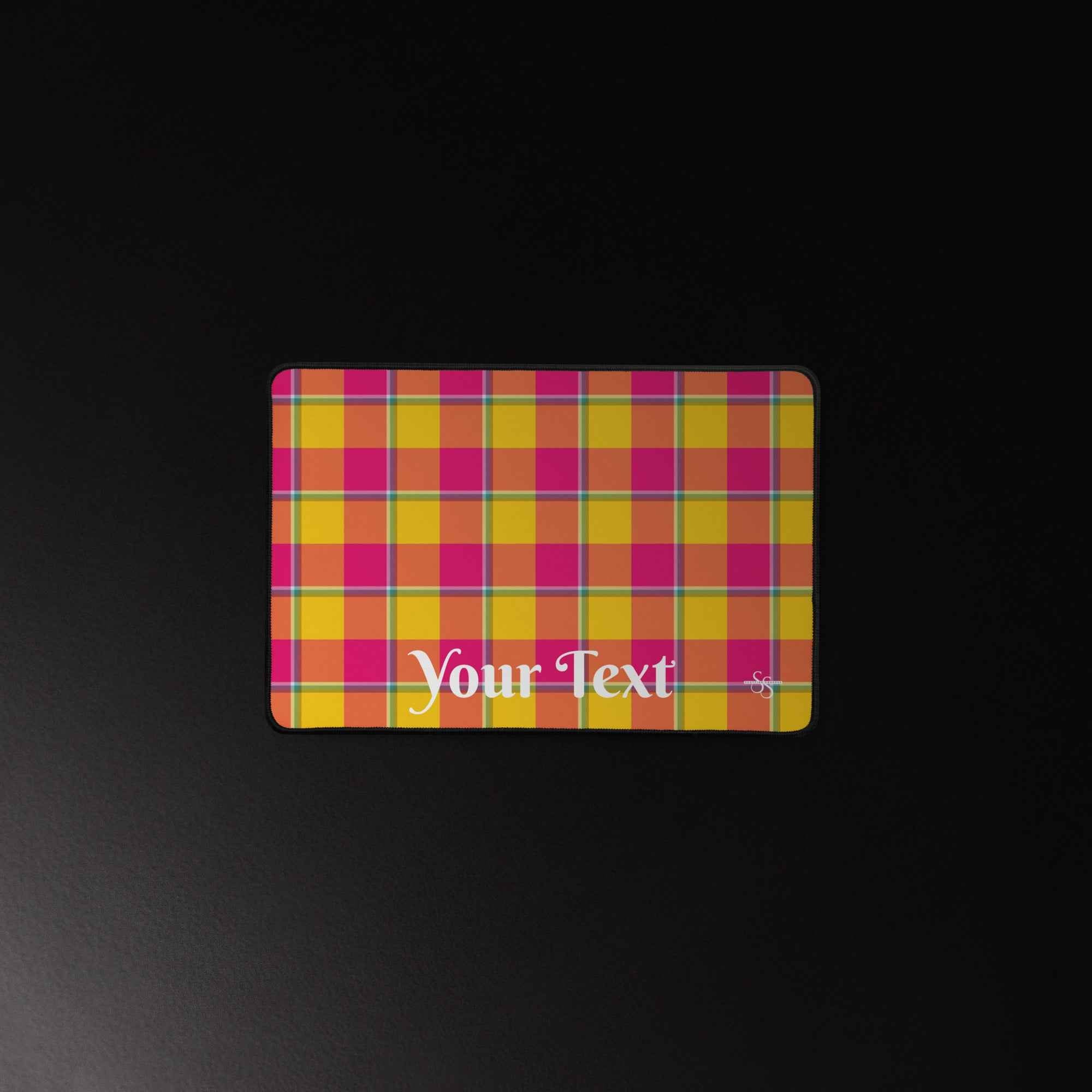 Personalized Corn and Razzmatazz Plaid Desk Mat - Scottish Squares