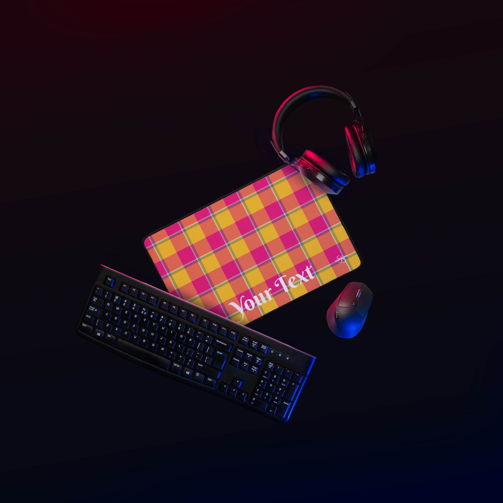 Personalized Corn and Razzmatazz Plaid Desk Mat - Scottish Squares