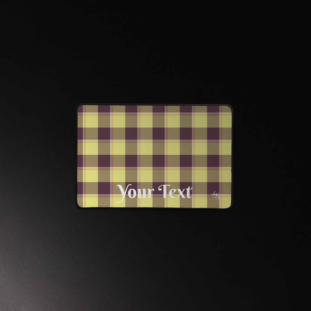 Personalized Flax and Livid Brown Plaid Desk Mat - Scottish Squares