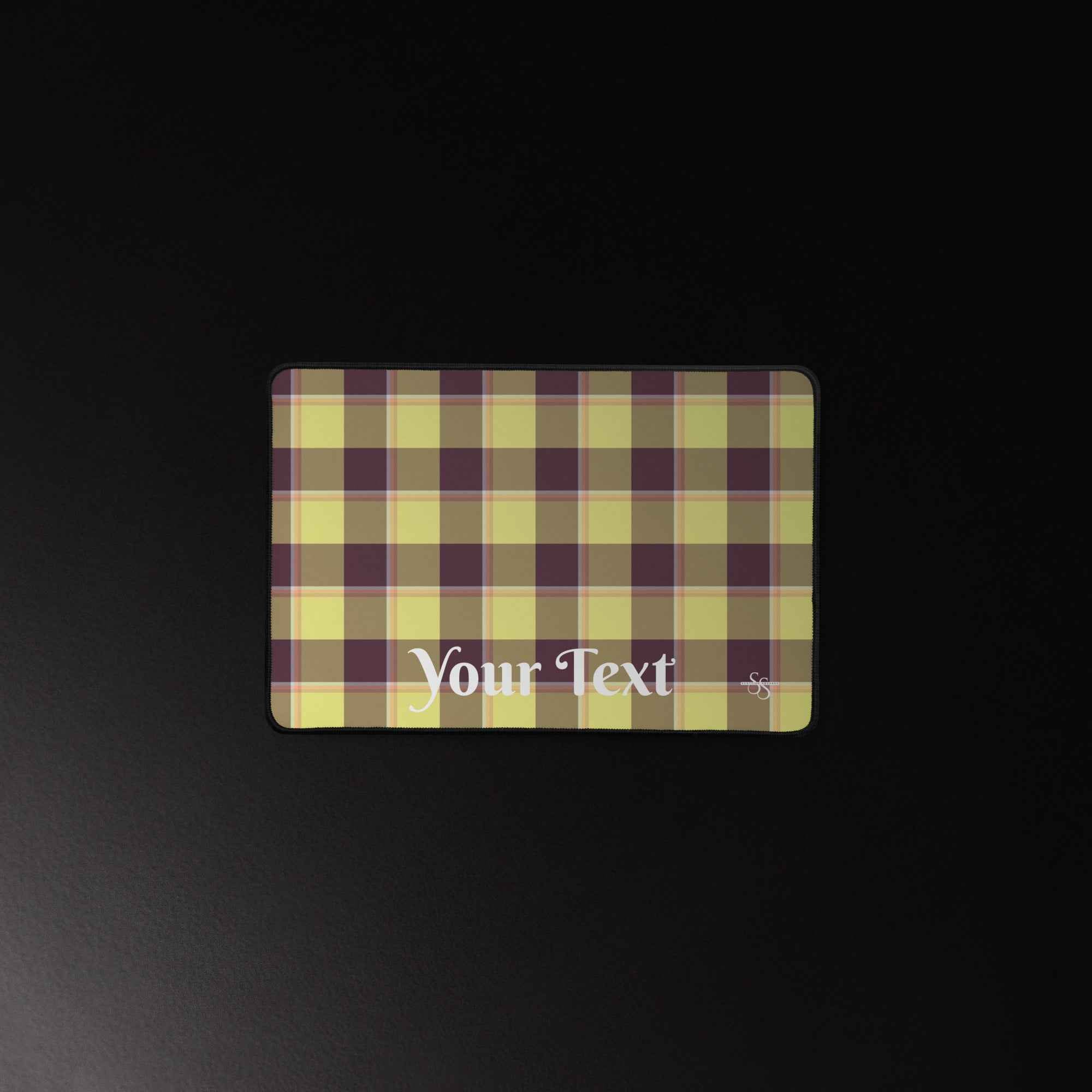 Personalized Flax and Livid Brown Plaid Desk Mat - Scottish Squares