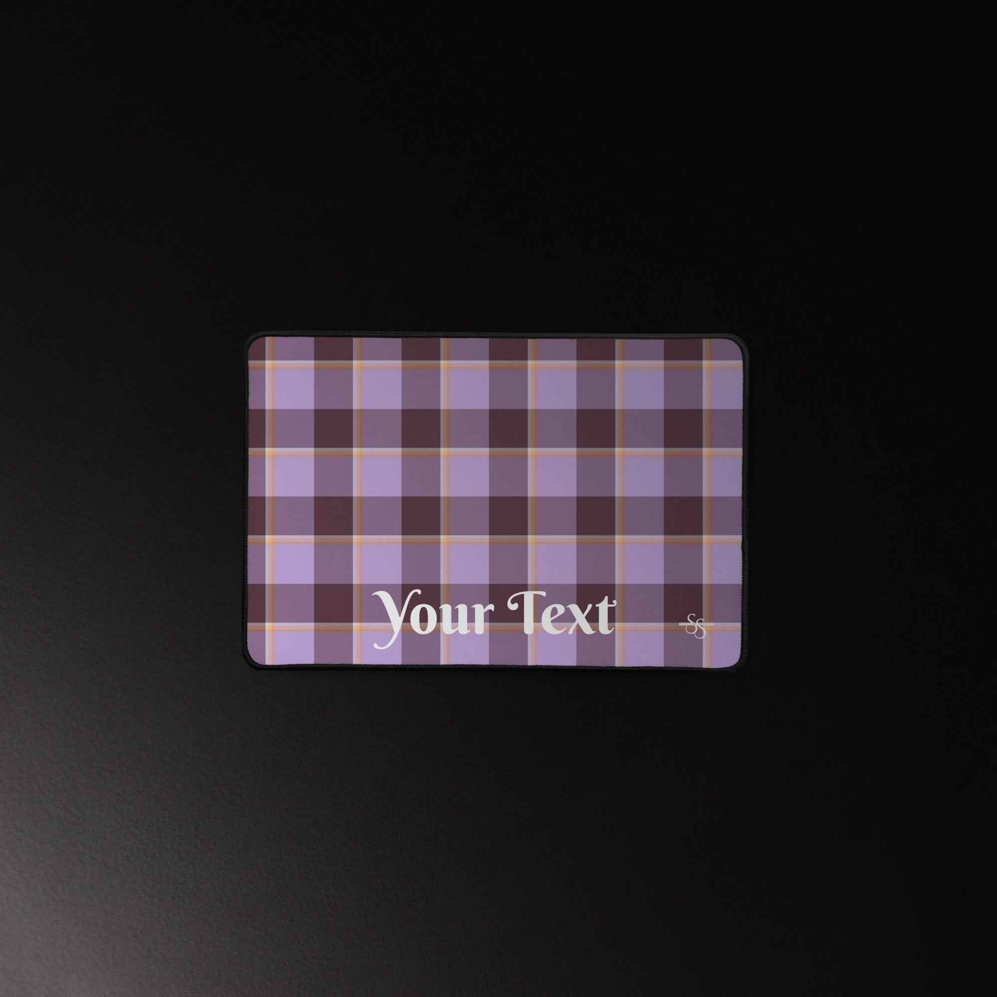 Personalized Light Wisteria and Livid Brown Plaid Desk Mat - Scottish Squares