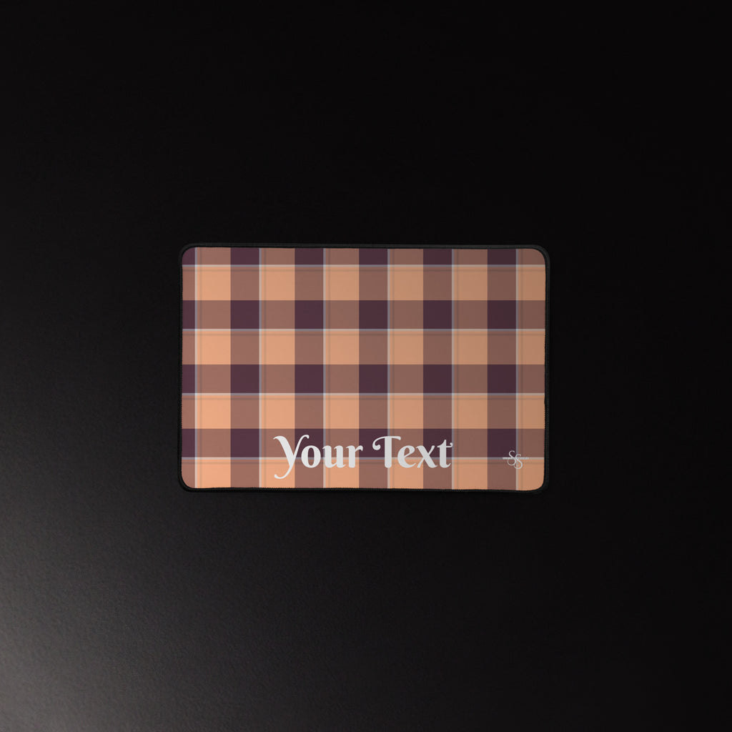 Personalized Hit Pink and Livid Brown Plaid Desk Mat - Scottish Squares