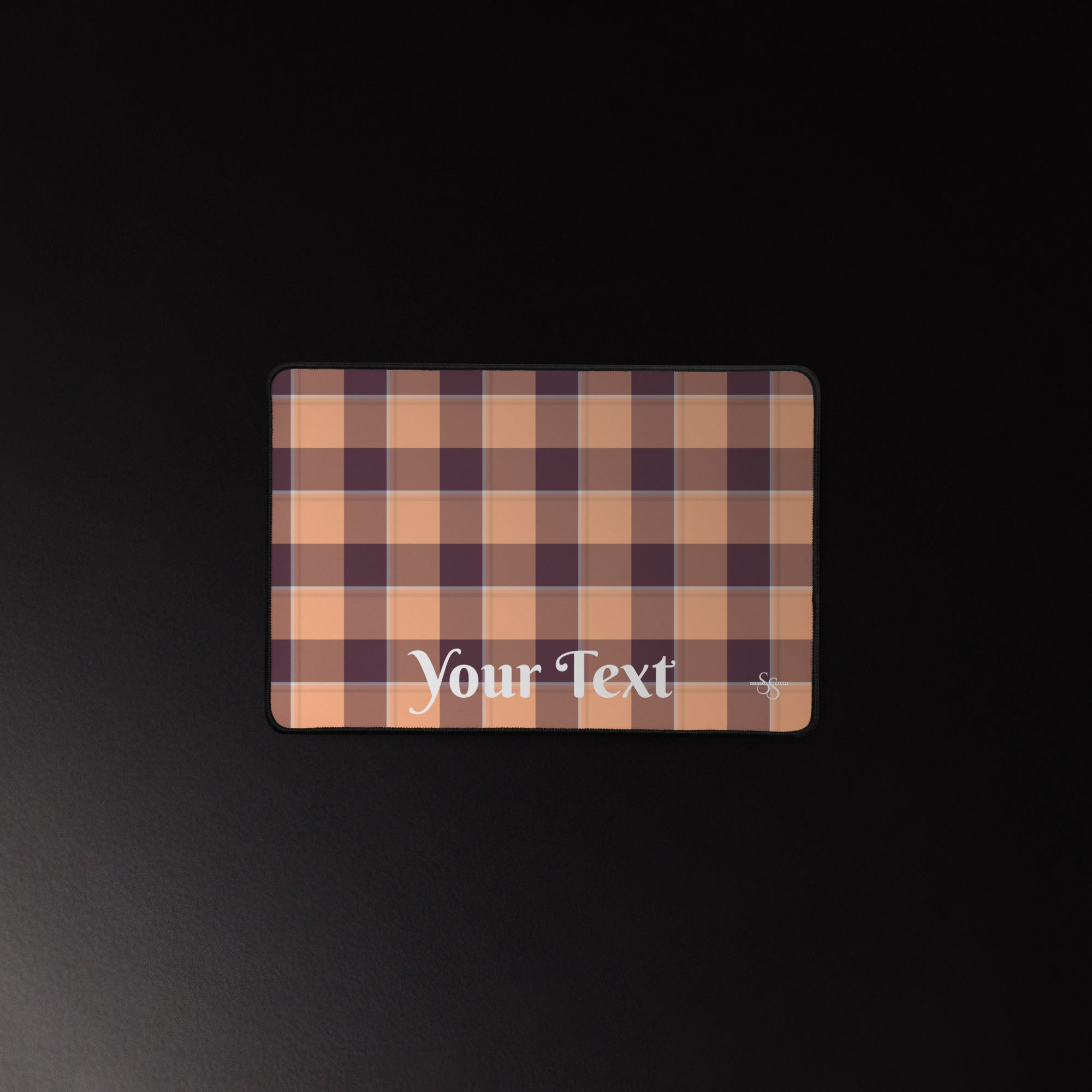 Personalized Hit Pink and Livid Brown Plaid Desk Mat - Scottish Squares