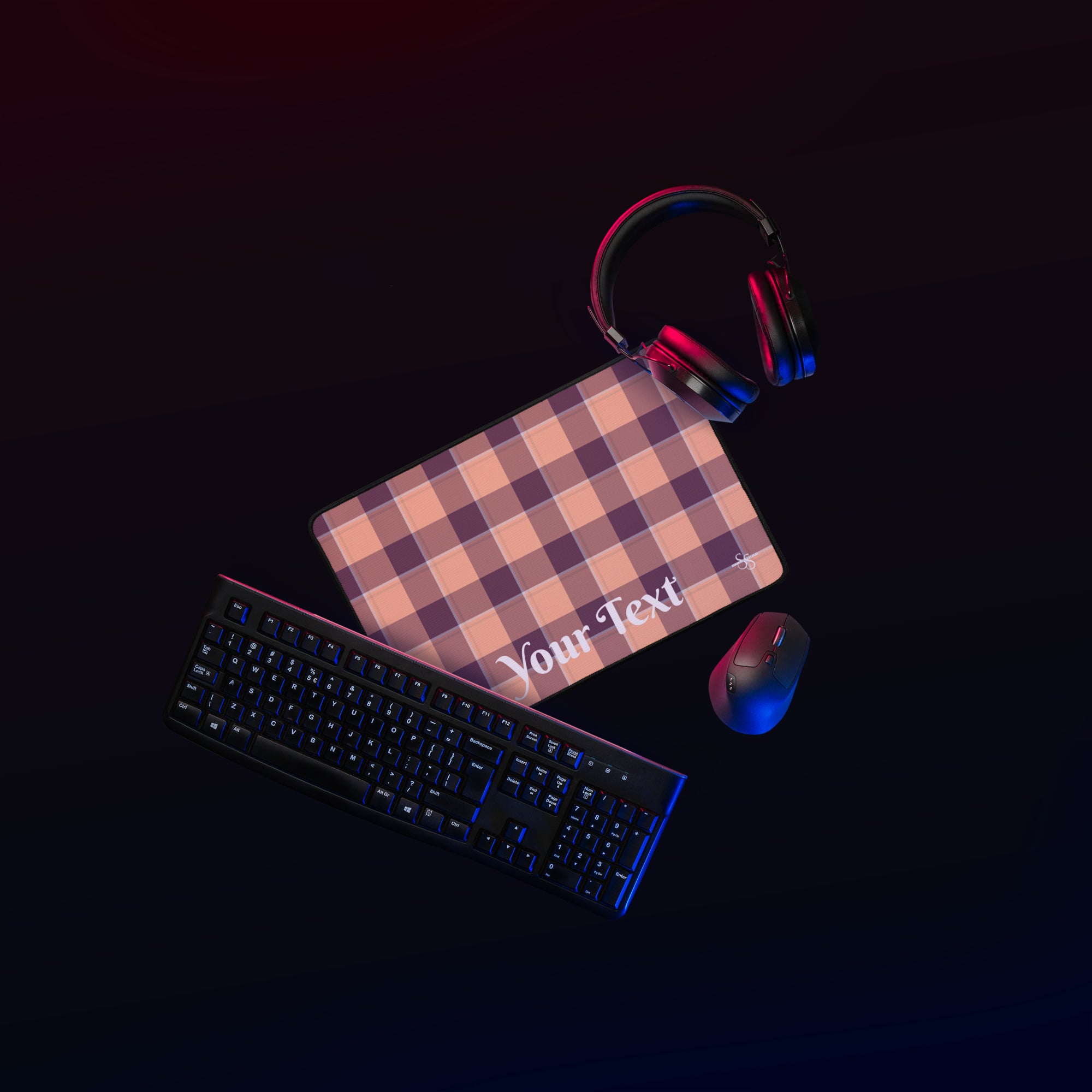 Personalized Hit Pink and Livid Brown Plaid Desk Mat - Scottish Squares