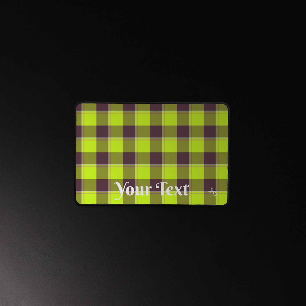 Personalized Electric Lime and Livid Brown Plaid Desk Mat - Scottish Squares