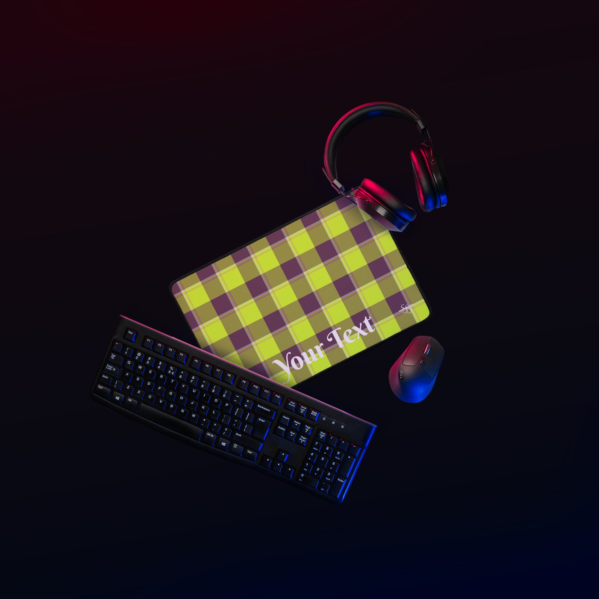 Personalized Electric Lime and Livid Brown Plaid Desk Mat - Scottish Squares