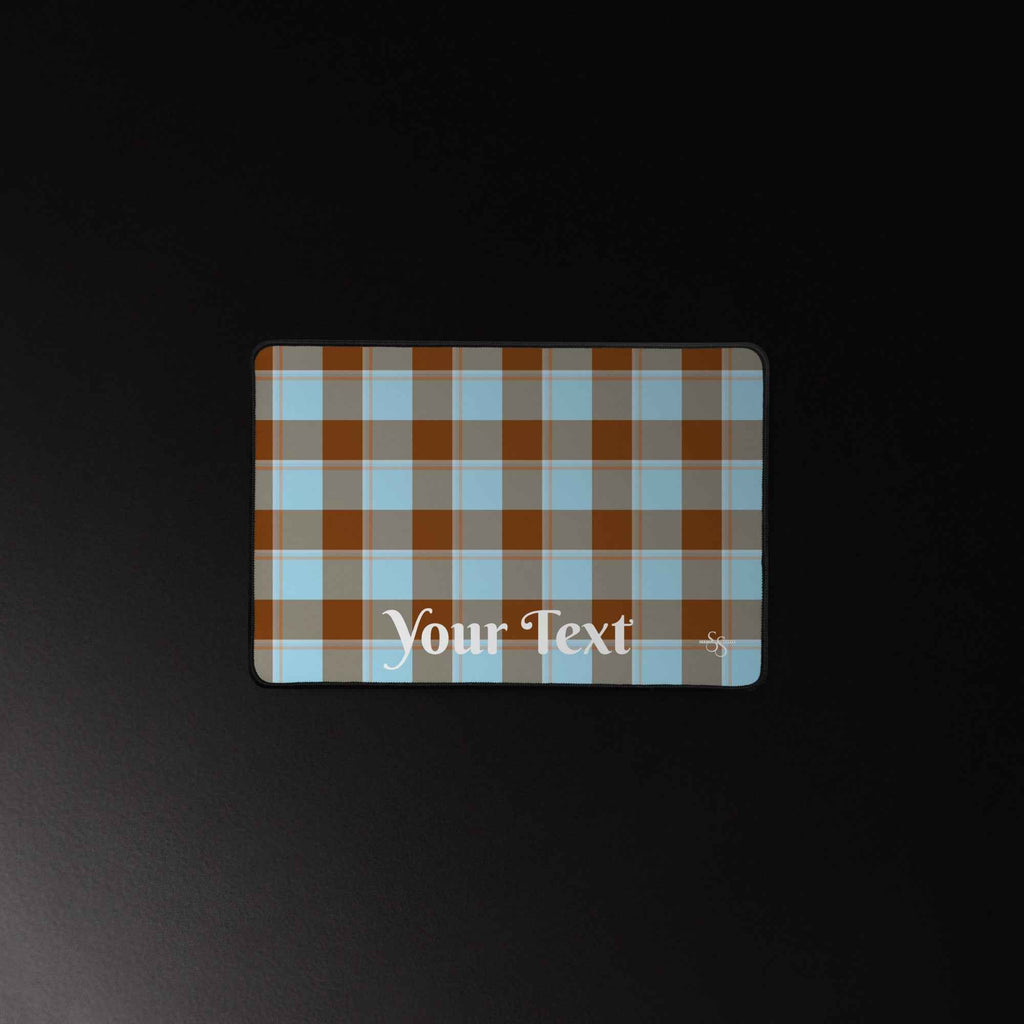 Personalized Blizzard Blue and Livid Brown Plaid Desk Mat - Scottish Squares