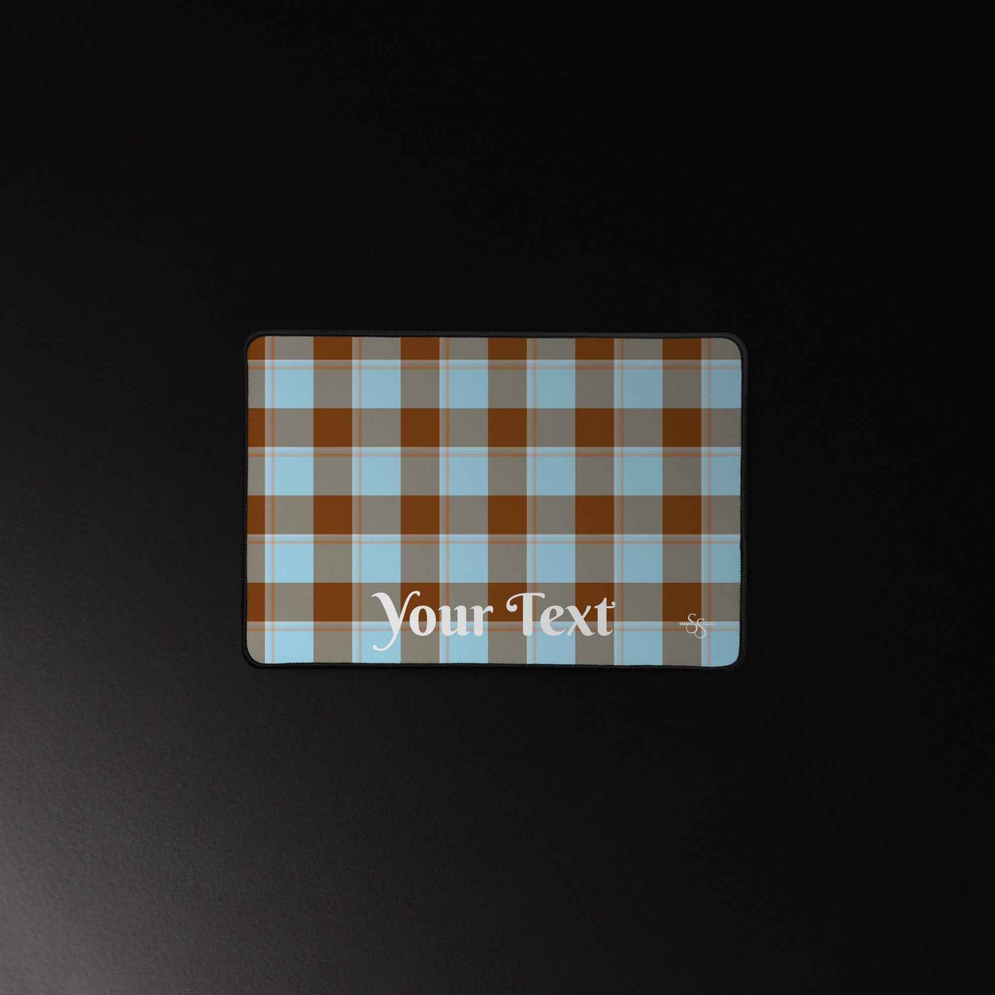 Personalized Blizzard Blue and Livid Brown Plaid Desk Mat - Scottish Squares
