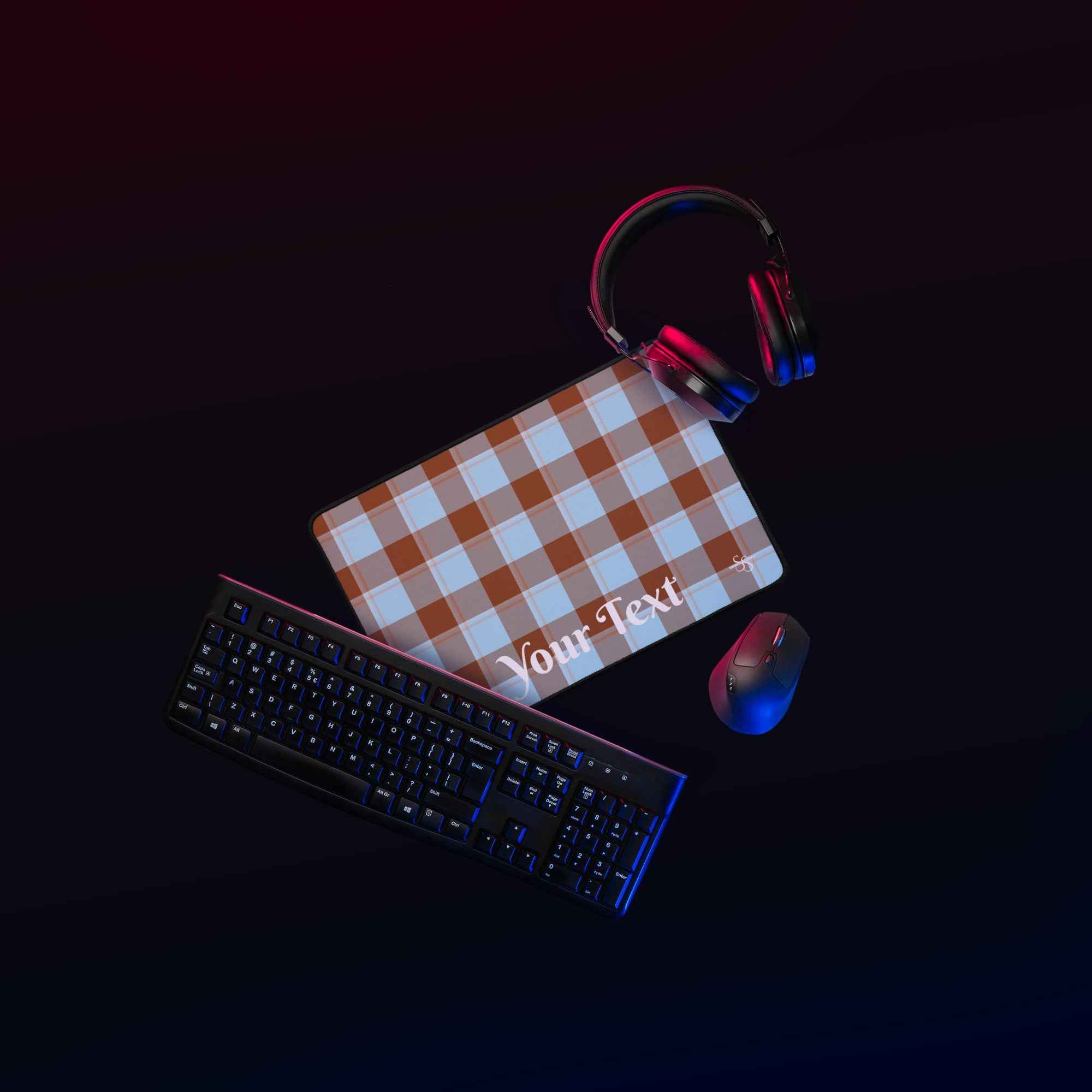 Personalized Blizzard Blue and Livid Brown Plaid Desk Mat - Scottish Squares