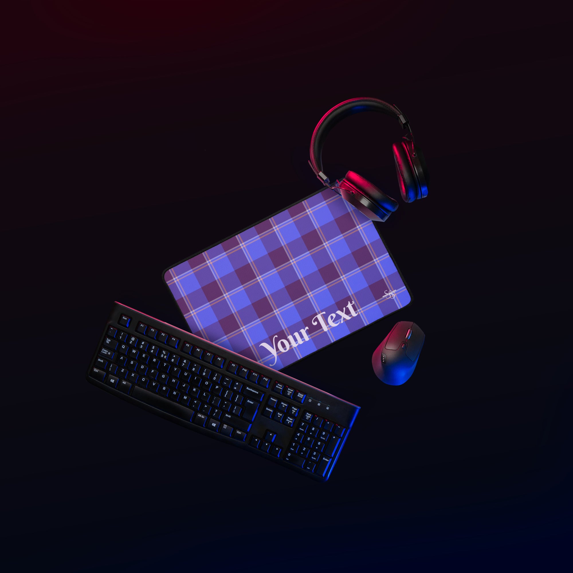 Personalized Cornflower Blue and Livid Brown Plaid Desk Mat - Scottish Squares