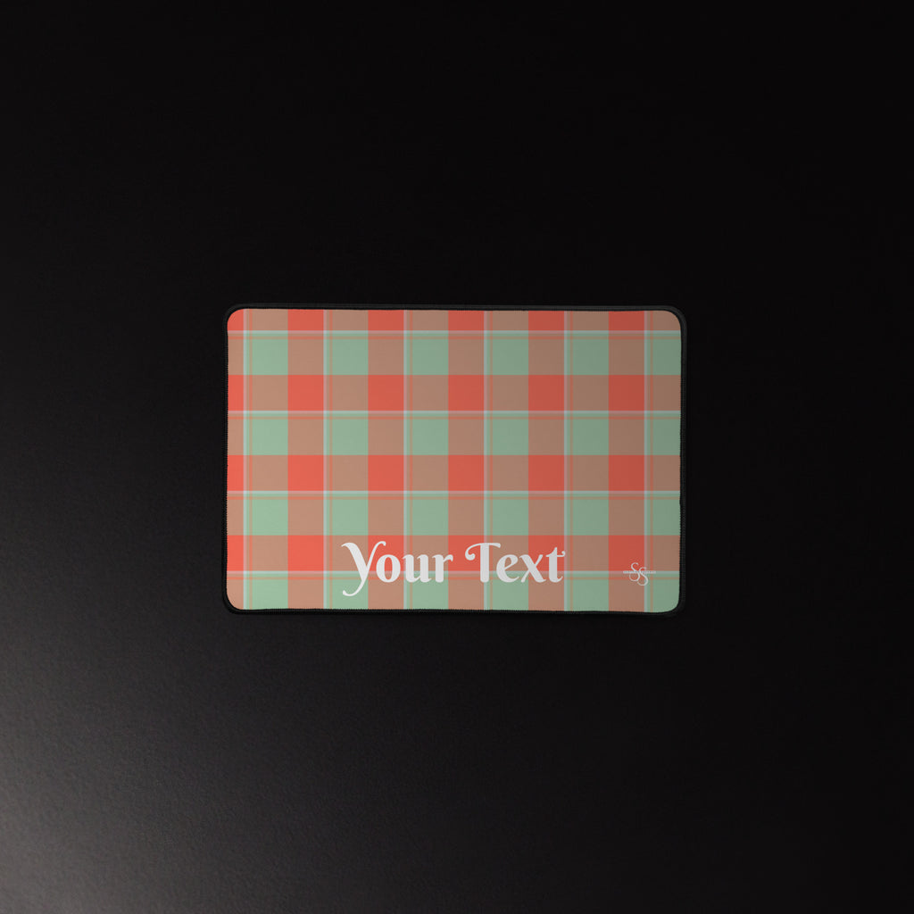Personalized Spring Rain and Persimmon Plaid Desk Mat - Scottish Squares