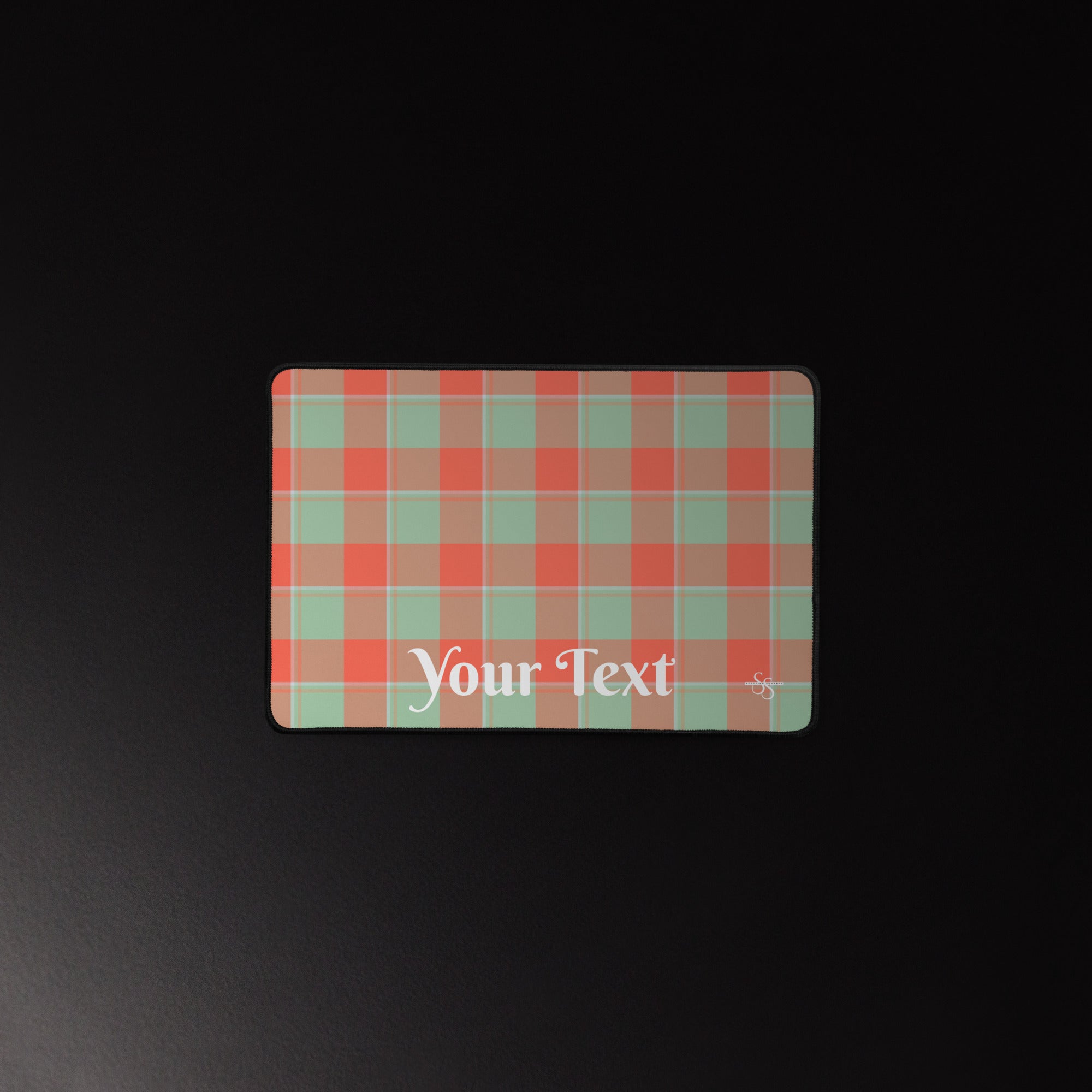 Personalized Spring Rain and Persimmon Plaid Desk Mat - Scottish Squares