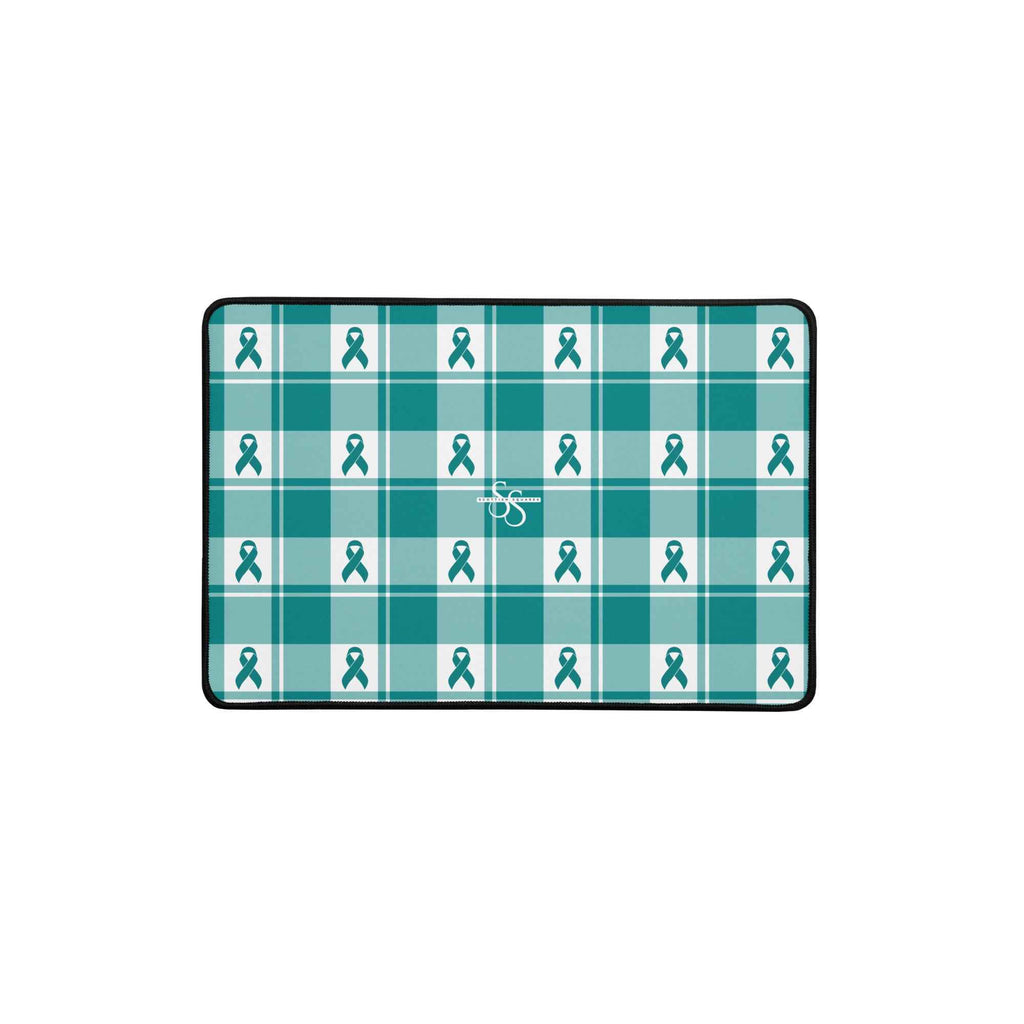 Desk Mat Cervical Cancer Awareness Plaid, Teal Ribbon, Supportive Gift 12″×18″ - Scottish Squares