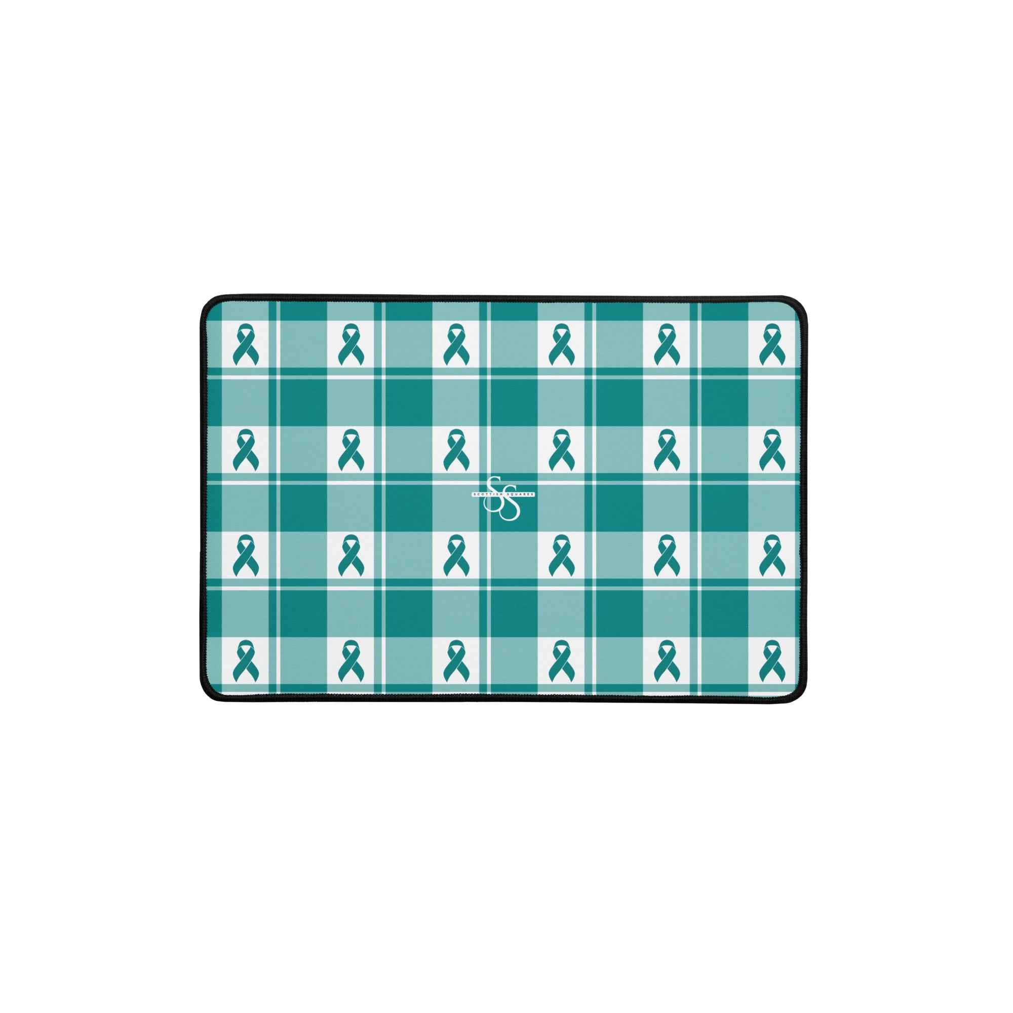 Desk Mat Cervical Cancer Awareness Plaid, Teal Ribbon, Supportive Gift 12″×18″ - Scottish Squares
