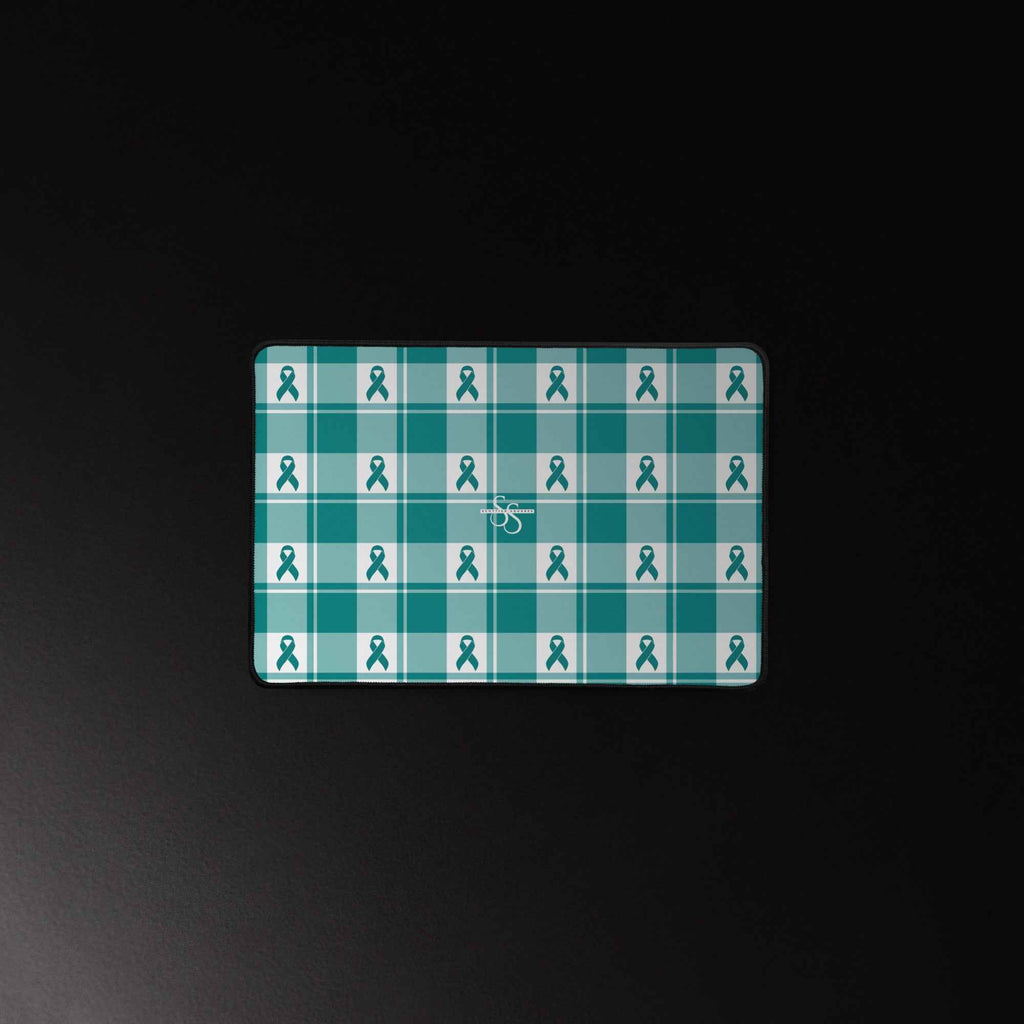 Desk Mat Cervical Cancer Awareness Plaid, Teal Ribbon, Supportive Gift - Scottish Squares
