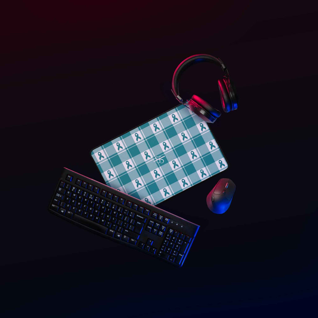 Desk Mat Cervical Cancer Awareness Plaid, Teal Ribbon, Supportive Gift - Scottish Squares